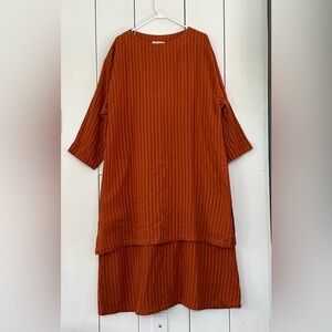 VTG Yasuko Kurisaka Lagenlook Relaxed Maxi Dress XL Orange Rust Red